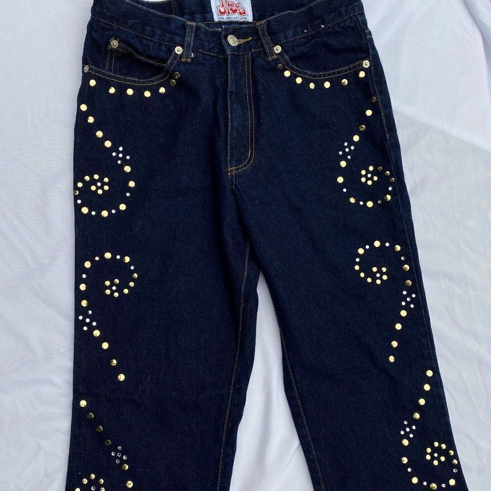 Pure Diva Brand Embellished Dark Wash Jeans 9 - Picture 1 of 7